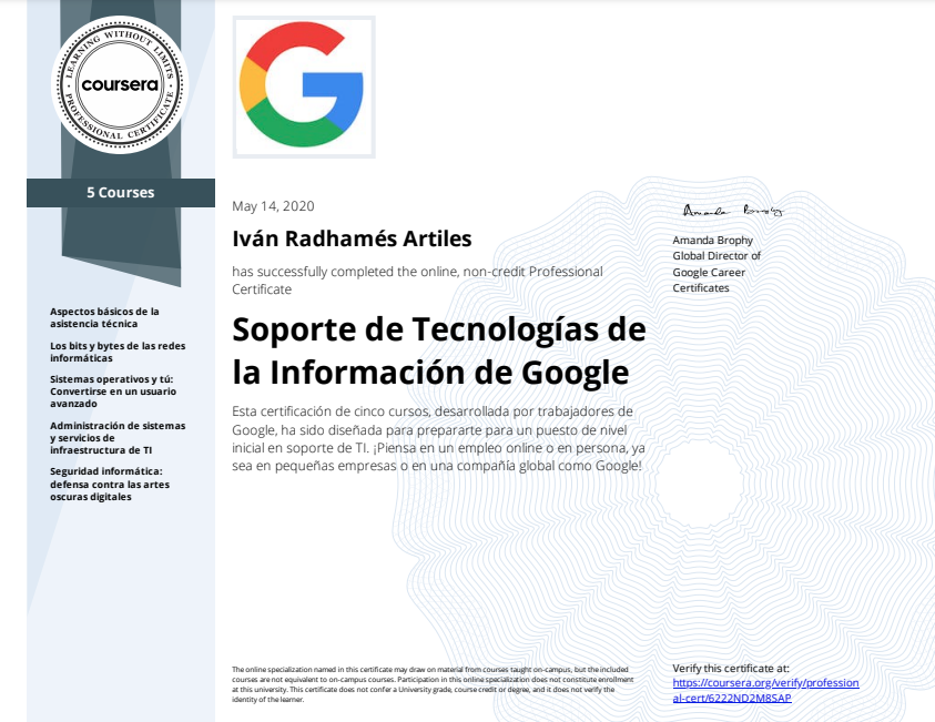 Google Support IT Specialization Certificate