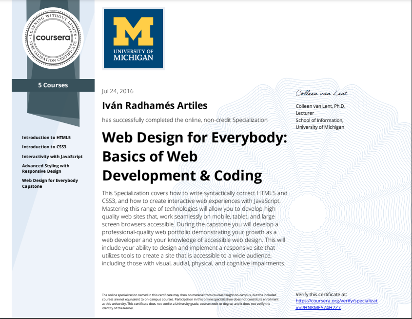 Web Design Specialization Certificate
