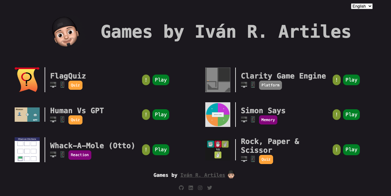 Main screen web games portal